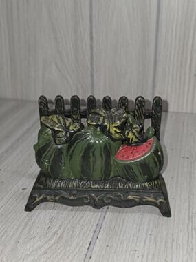 Vtg Cast Iron Painted Watermelon Napkin Letter Holder Country Kitchen Farmhouse